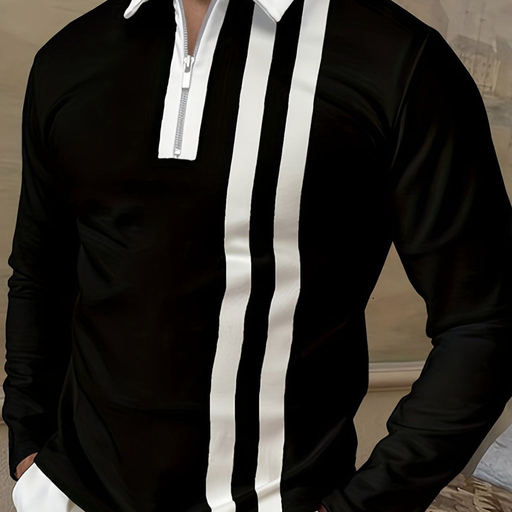 kkboxly Color Block Men's Fashion Comfy Long Sleeve Zipper Shirt