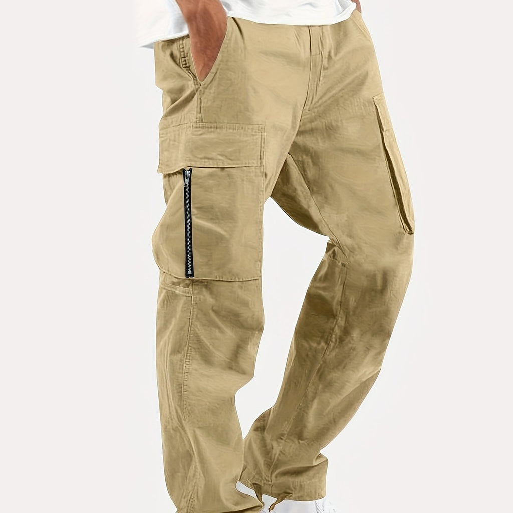 kkboxly  Trendy Solid Cargo Pants, Men's Multi Flap Pocket Trousers, Loose Casual Outdoor Pants, Men's Work Pants Outdoors Streetwear Hip Hop Style