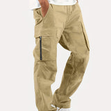 kkboxly  Trendy Solid Cargo Pants, Men's Multi Flap Pocket Trousers, Loose Casual Outdoor Pants, Men's Work Pants Outdoors Streetwear Hip Hop Style