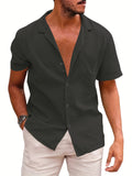 kkboxly  Men's Casual Fashion Solid Linen Shirt, Short Sleeve Shirt For Big & Tall Males, Plus Size