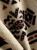 kkboxly  Men's Ethnic Style Pattern Coral Fleece Hooded Jacket, Warm Trendy Loose Hoodie, Men's Clothing For Autumn Winter