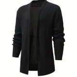 kkboxly  Elegant Slightly Stretch Knit Cardigan Coat, Men's Casual Vintage Style V Neck Sweater Cardigan For Fall Winter
