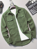 kkboxly  Men's Loose Fit Solid Color Lapel Collar Long Sleeve Denim Jacket With Pockets, Men's Outfits