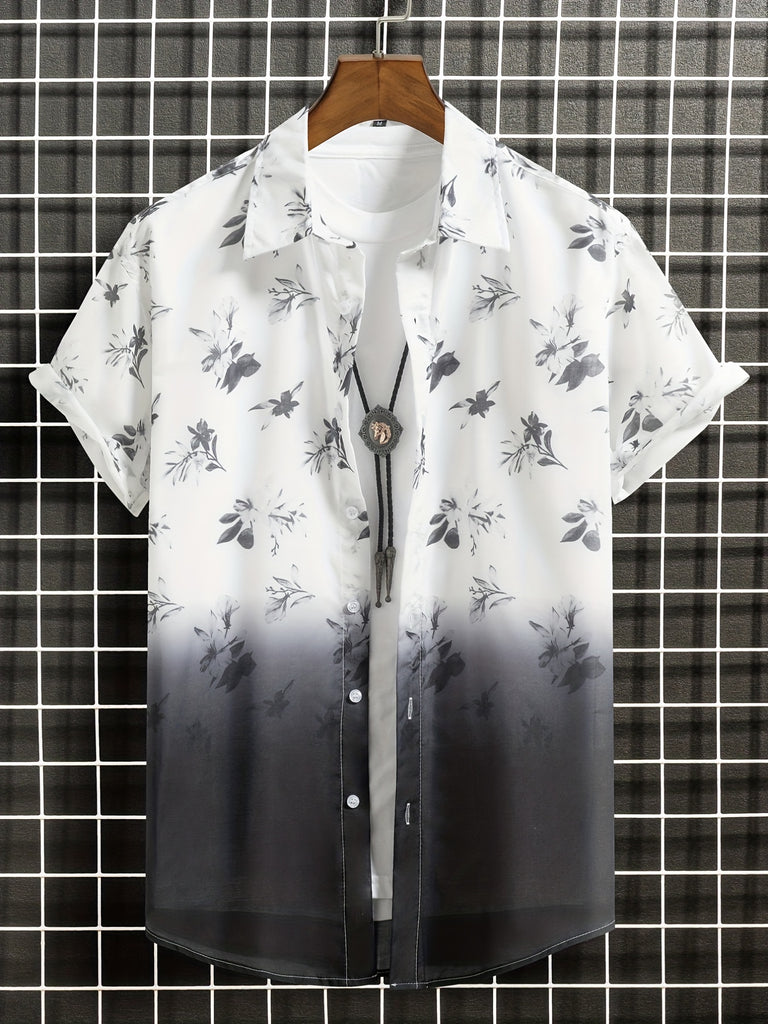 kkboxly  Flower Print Men's Casual Short Sleeve Shirt, Men's Shirt For Summer Vacation Resort