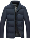 kkboxly  Men's Padded Jacket, Men Casual Padded Coat Windbreaker Zipper Pocket Stand Collar For Men Winter