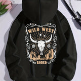 kkboxly  Wild West Graphic Causal Sports Pullover Sweatshirt, Drawstring Sports Hoodie, Women's Tops