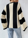 kkboxly  Color Block Crew Neck Sweater, Casual Long Sleeve Loose Sweater For Spring & Fall, Women's Clothing