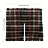 Classic Tartan Fringe Shawl Vintage Striped Plaid Open Front Poncho Capel Autumn Winter Travel Coldproof Knitted Cardigan Shawl