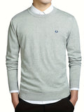 kkboxly Solid Knitted Cable Cotton Sweater, Men's Casual Warm Slightly Stretch Crew Neck Pullover Sweater For Men Fall Winter