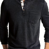 Plus Size Men's Classic Solid Henley Shirt, Trendy Oversized Slim Fit Long Sleeve Henley Shirt Tops For Big & Tall Males, Men's Clothing