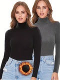 kkboxly  2 Packs Warm Turtleneck T-Shirts, Casual Long Sleeve Top For Spring & Fall, Women's Clothing