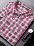 kkboxly  Men's Casual Short Sleeve Plaid Print Shirt, Men's Shirt For Summer, Tops For Men, Gift For Men