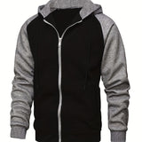 kkboxly  Plus Size Men's Casual Hooded Cardigan Sweatshirt, Loose Zipper Contrast Tracksuit, Oversized Men's Outerwear Coat, Tops, Clothing Best Sellers
