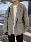 kkboxly  Men's Chic Houndstooth Print Blazer, Men's Casual Shawl Collar Suit Jacket For Business Banquet Party Dinner