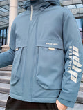 kkboxly  Warm Big Pocket Hooded Jacket, Men's Casual Solid Color Zip Up Cotton Padded Jacket For Fall Winter Outdoor