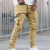 kkboxly  Men's Drawstring Cargo Pants, Zip Pocket Slim Fit Trendy Outdoor Pants, Mens Work Pants, Tactical Pants