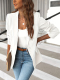 kkboxly  Solid Lapel Blazer Jacket, Casual Long Sleeve Work Office Outerwear With Pockets, Women's Clothing