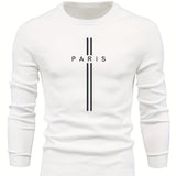 kkboxly  "Paris" Print Creative Knitted Sweater, Men's Casual Crew Neck Medium Stretch Sweater