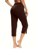 kkboxly  Minimalist Split Hem Cropped Pants, Casual Solid Drawstring Elastic Waist Simple Pants, Women's Clothing