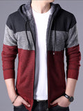 kkboxly  Color Block Hooded Cardigan Jacket, Men's Casual Stylish Slightly Stretch Zip Up Sweater For Spring Fall