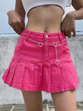 Ruffle Hem Denim Skirt, Slash Pockets High Waist Non-Stretch Denim Skirt, Women's Denim Clothing