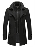 kkboxly Men's Stylish Woolen Coat: Double Collar Mid-length Jacket for Autumn/Winter Business Look