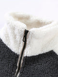 kkboxly  Warm Plush Fleece Jacket, Men's Casual Color Block Stand Collar Jacket Coat For Fall Winter