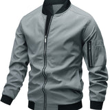 kkboxly  Classic Design Track Jacket, Men's Casual Baseball Collar Solid Color Zip Up Jacket For Spring Fall