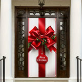 kkboxly Merry Christmas Welcome Banner - 35x70 Inch Polyester Striped Front Door Porch Decoration, Classic Rectangular Hanging Sign for Holiday Home & Party Decor Welcome Home Decorations