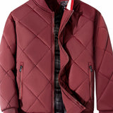 kkboxly  Warm Zipper Pocket Stand Collar Jacket, Men's Casual Solid Color Zip Up Cotton Padded Jacket For Fall Winter Outdoor