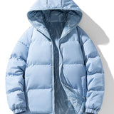Plus Size Men's Reversible Jacket Solid Puffer Hooded Jacket Fashion Casual Jacket For Fall Winter, Men's Clothing