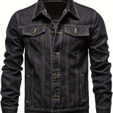 kkboxly Men's Chic Denim Jacket, Street Style Lapel Button Up Multi Pocket Jacket Coat
