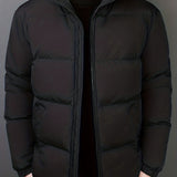 kkboxly  Men's Padded Jacket, Men Casual Padded Coat Windbreaker Zipper Pocket Stand Collar For Men Winter