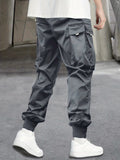 ''NEW VISION'' Tag Men's Cargo Pants With Flap Pockets, Loose Trendy Overalls