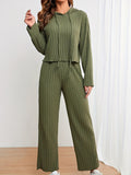 kkboxly  Casual Solid Knit Two-piece Set, Long Sleeve Drawstring Hoodie & Wide Leg Pants Outfits, Women's Clothing