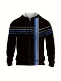 kkboxly  Plus Size Men's Striped Hooded Jacket Oversized Hoodie With Zipper For Autumn/winter, Men's Clothing
