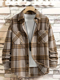kkboxly  Classic Plaid Jackets For Men Dual Chest Pockets Button Up Lapel Stylish Coat Jackets For Men