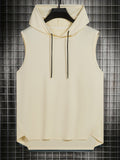 Mens Basic Slightly Stretch Hooded Sleeveless Drawstring Vest, Male Clothes For Summer