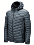 kkboxly  Men's Lightweight Warm Hooded Jacket, Casual Stand Collar Zipper Pockets Padded Coat
