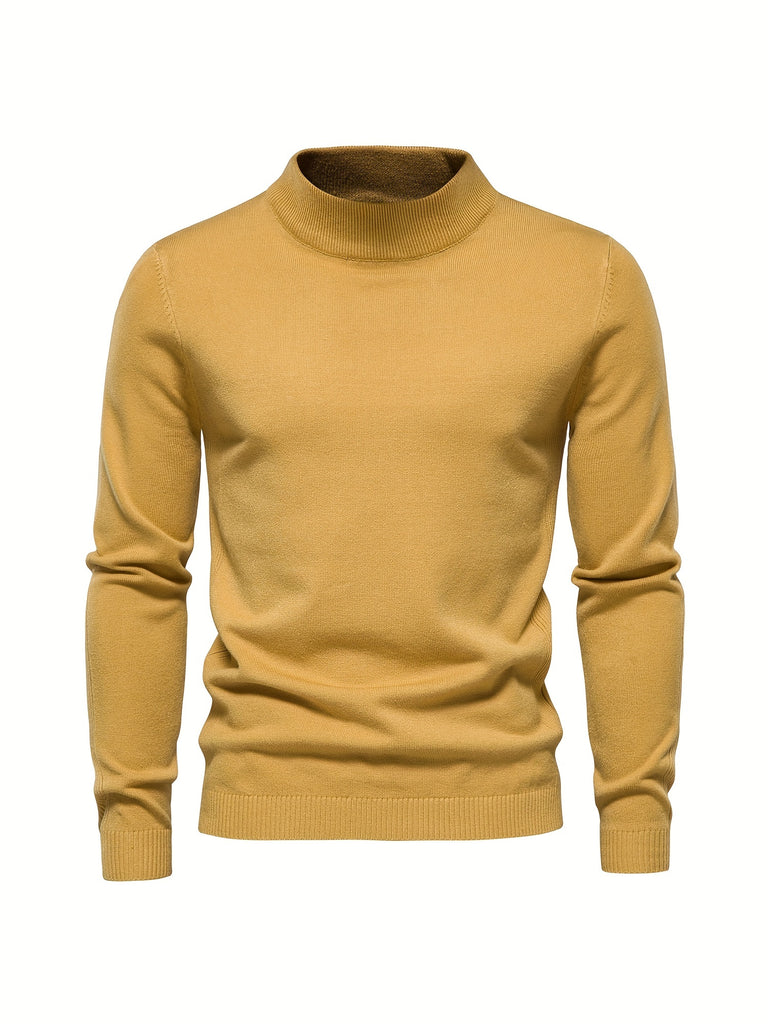 kkboxly  All Match Knitted Sweater, Men's Casual Warm High Stretch Stand Collar Pullover Sweater For Fall Winter