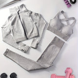 kkboxly  Look & Feel Fabulous in This 3PC Women's Yoga Set: Seamless Workout Gym Clothing with Long Sleeve Crop Top & High Waist Leggings!