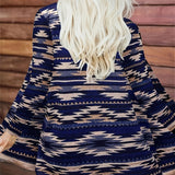 kkboxly  Plus Size Boho Coat, Women's Plus Aztec Print Long Sleeve Open Front Slight Stretch Coat
