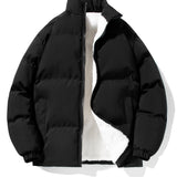 kkboxly Men's Casual Thickened Thermal Zipper Fleece Lined Cotton-padded Jacket, Warm Long Sleeve Stand Collar Windproof Padded Outwear For Winter