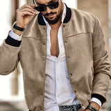 Flannel Varsity Bomber Jacket, Men's Casual Baseball Jacket Coat Regular Fit College Hipster Windbreaker For Spring Autumn