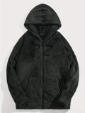 kkboxly  Plus Size, Men's Hooded Jacket, Solid Fleece Warm Coat For Fall Winter, Men's Clothing