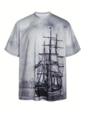 kkboxly  Plus Size Men's Fishing Boat At Dawn T-Shirt Creative 3D Print T-Shirt Men Graphic Tee Men,