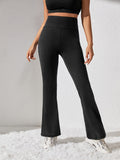 kkboxly  Solid Color Flared Yoga Pants, High Stretch Sports Running Bell Bottom Pants, Women's Activewear