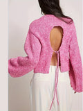 kkboxly Backless Crew Neck Sweater, Casual Long Sleeve Sweater, Women's Clothing