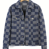 kkboxly  Jacquard Weave Denim Jacket, Men's Casual Street Style Chic Button Up Jacket