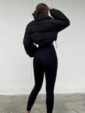 kkboxly  Solid Full Zipper Crop Coat, Warm Stand Collar Lightweight Coat, Outerwear For Fall & Winter, Women's Clothing